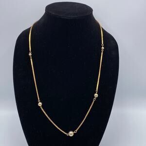 Vintage Avon Signed Gold Tone 26 Inches Box Chain Metal Bead Accent Necklace
